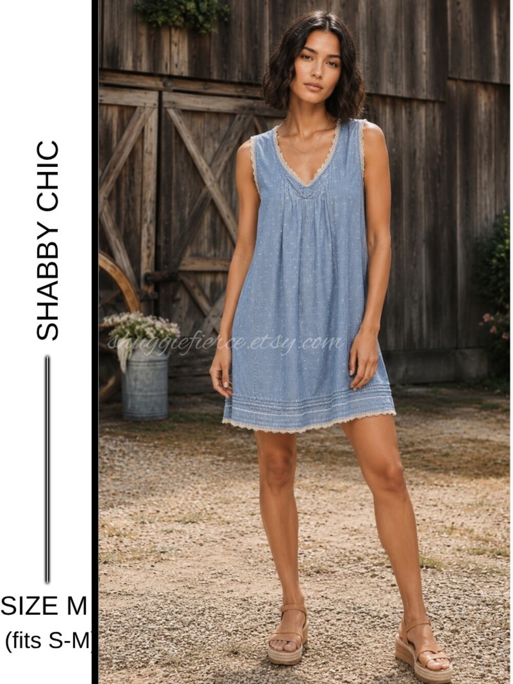 ✨MSRP $69 | Shabby Chic® Cotton Blue Shift Dress | Crochet Trim | Size S/M ✨